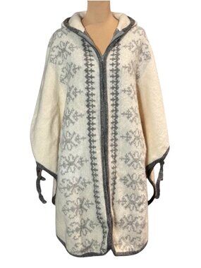 VTG Alafoss Of Iceland 100% Wool Cape Coat OS Icewool Hooded Folk Boho Eskimo